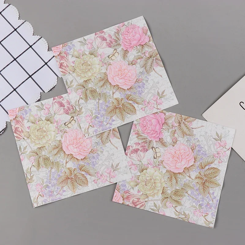 20pcs/Pac 33cm 2Ply Colorful Printed Napkin Pink Flower Square Butterfly Valley Bart Paper Wedding Pure Wood Pulp Paper Placemat paper napkins,disposable paper placemats