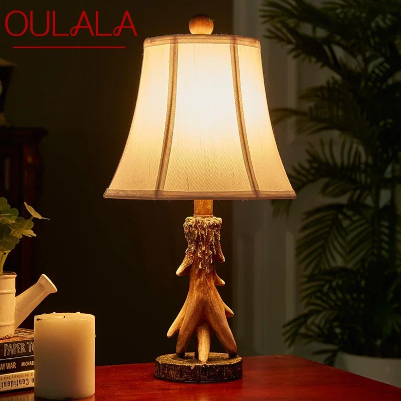 

OULALA Nordic Deer Horn Table Lamp American Retro LED Bedroom Bedside Lamp Personalized and Creative Decorative Desk Ligh