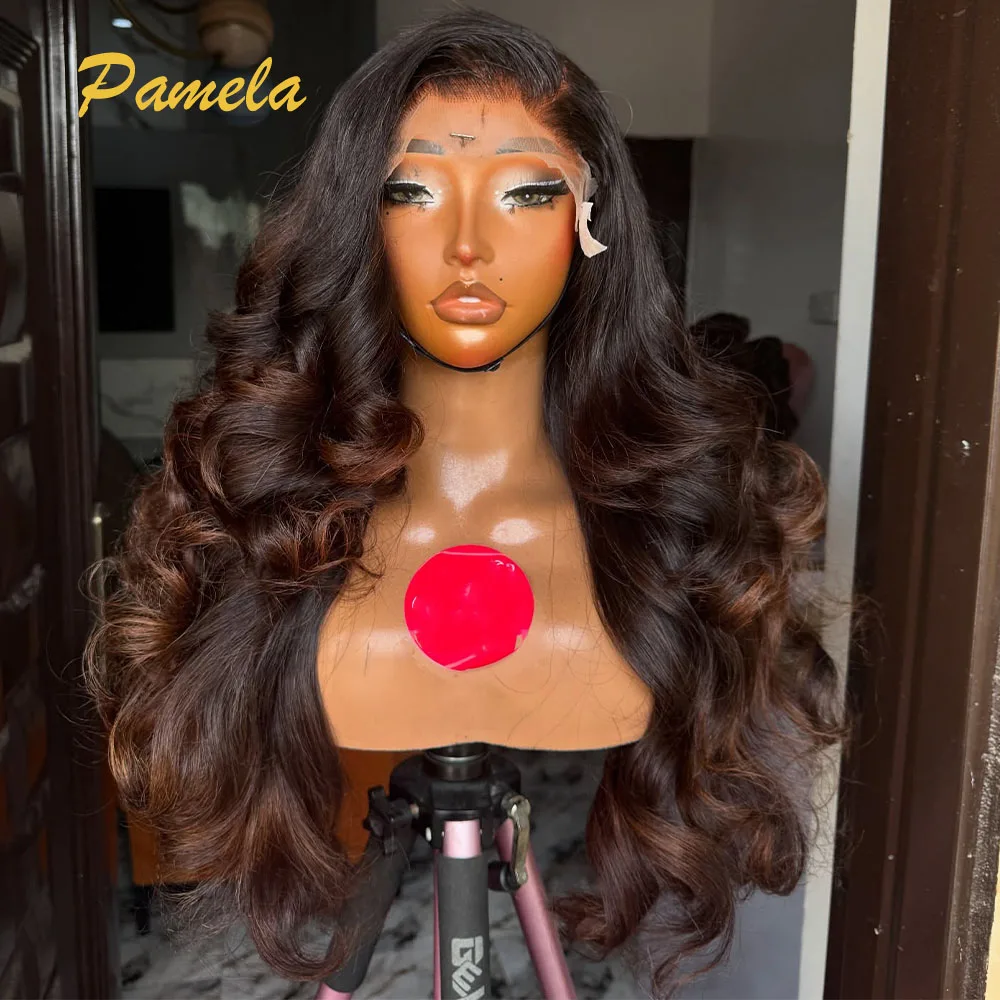 300% Density Blonde Loose Deep Wave Lace Front Wig Ombre 1B/4 Brown Colored Lace Frontal Human Hair Glueless Wig Ready To Wear
