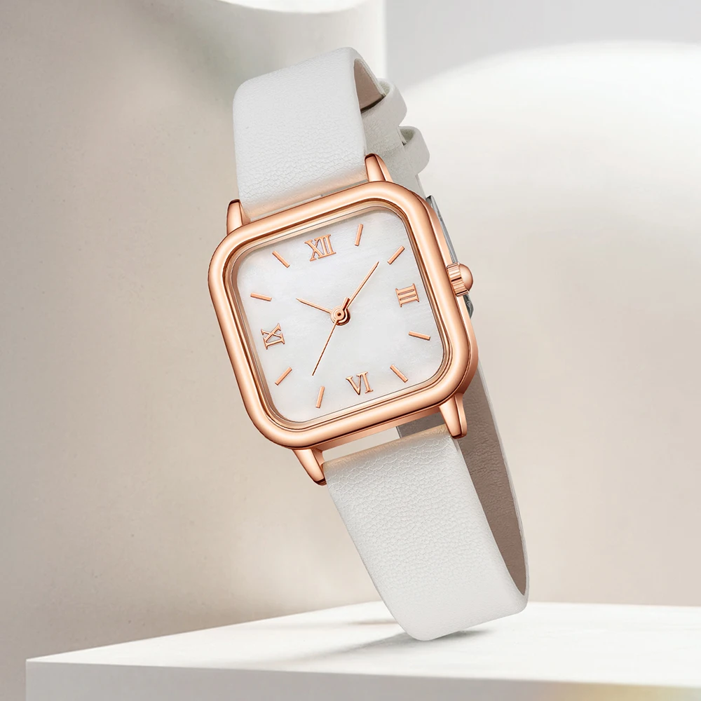 Ladies Watch 5pcs/Set Women White PU Strap Casual Quartz Watch And Heart Necklace Earings Bracelet Jewelry Set Watch For Women(N 4