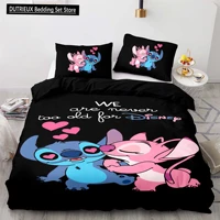 Ensemble de literie confortable Disney Anime Stitch, housse de couette, taie d'oreiller, lit pour enfants, lit pour adultes, décoration mignonne, cadeau pour fille 3