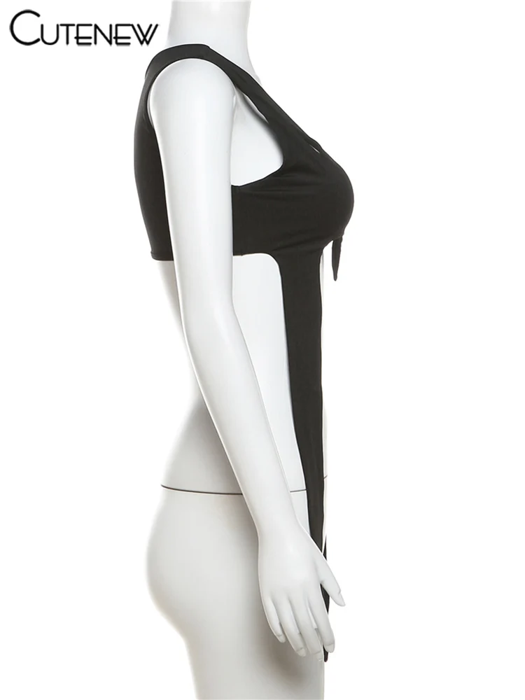 Camisola sexy con tirantes y retazos para mujer, camisola de verano sin mangas, ajustada, con agujeros, informal, ropa de calle