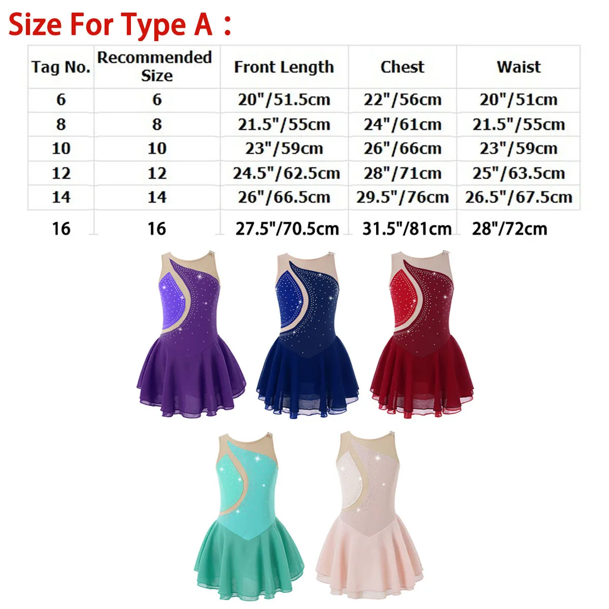 Ice Skating Ballet Dance Costumes for Kids Girls with Mesh Splice Rhinestone Figure
