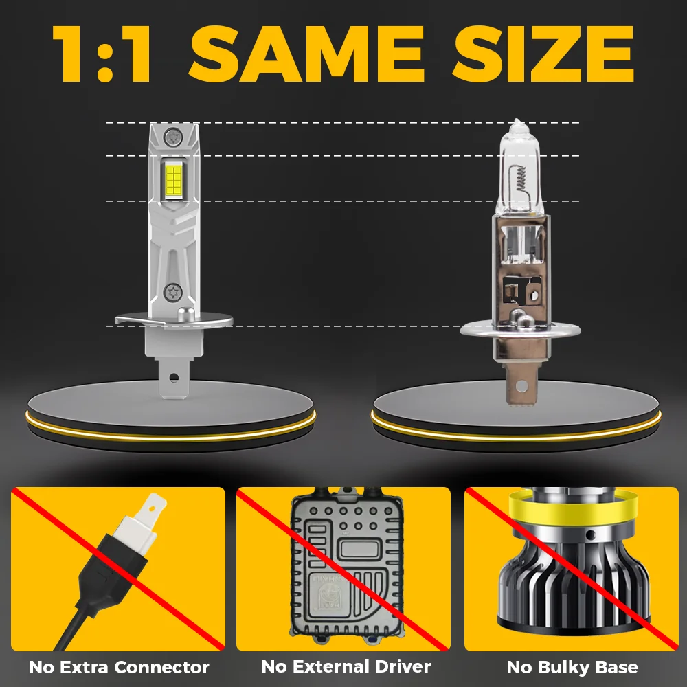 BMTxms 2Pcs Canbus H1 LED 헤드라이트 미니 사이즈 디자인 무선 팬리스 자동차 LED 램프 CSP 칩 화이트 포드 피에스타 포커스 몬데오용