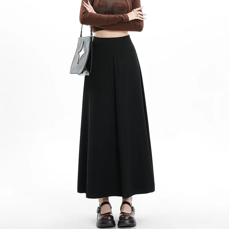 

Vintage Grey Suit A-line Skirt Women's Spring Autumn College Style High Waist Pleated Mid Length Skirt Femal Black