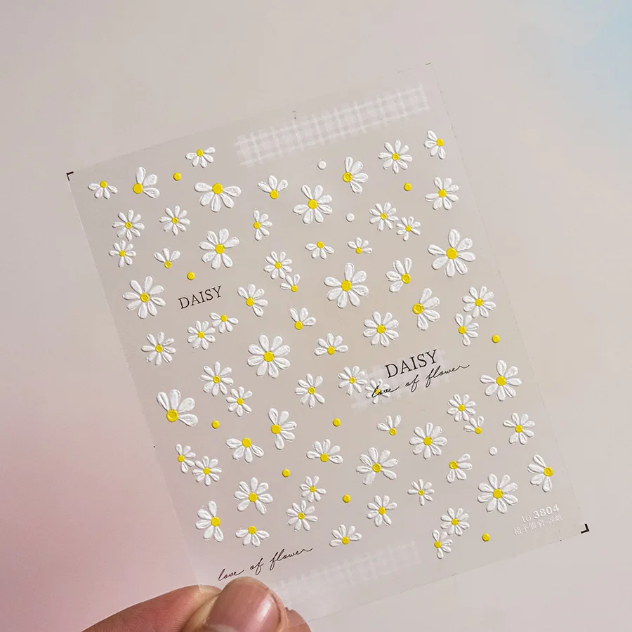 1pc White Daisy Flower Embossed 3D Sticker Spring Summer Nail Stickers Nail Art Decoration Manicure DIY Decals nail stickers nail art tools nail art decoration nail decals