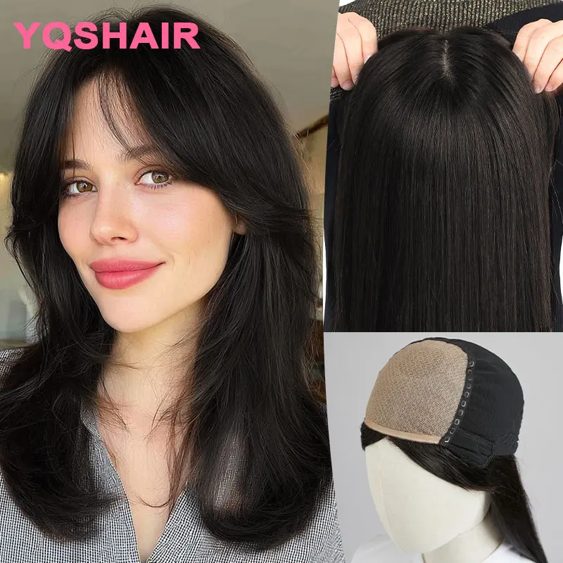 인모 글루리스 실크 베이스 5x5 풀 레이스 가발 실크 스트레이트 인모 가발 앞머리 있는 여성용 인모 가발 내추럴 컬러