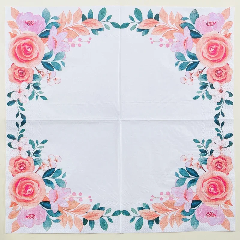 Two-ply Coloured Paper Towels Wedding Wood Pulp Paper Table Disposable NapkinsFlower Printed Napkins Food Grade Cafe Napkins