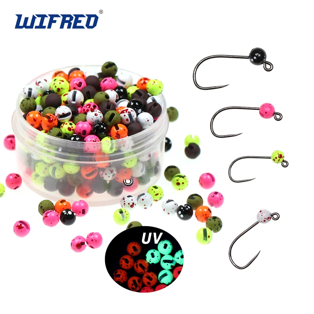 Fly Tying Beads 20PCS Mottled Slotted Tungsten Beads Head with Dot for Jig Hooks Nymphs Fly Tying Fishing Materials Weights 2.5mm ~3.5mm