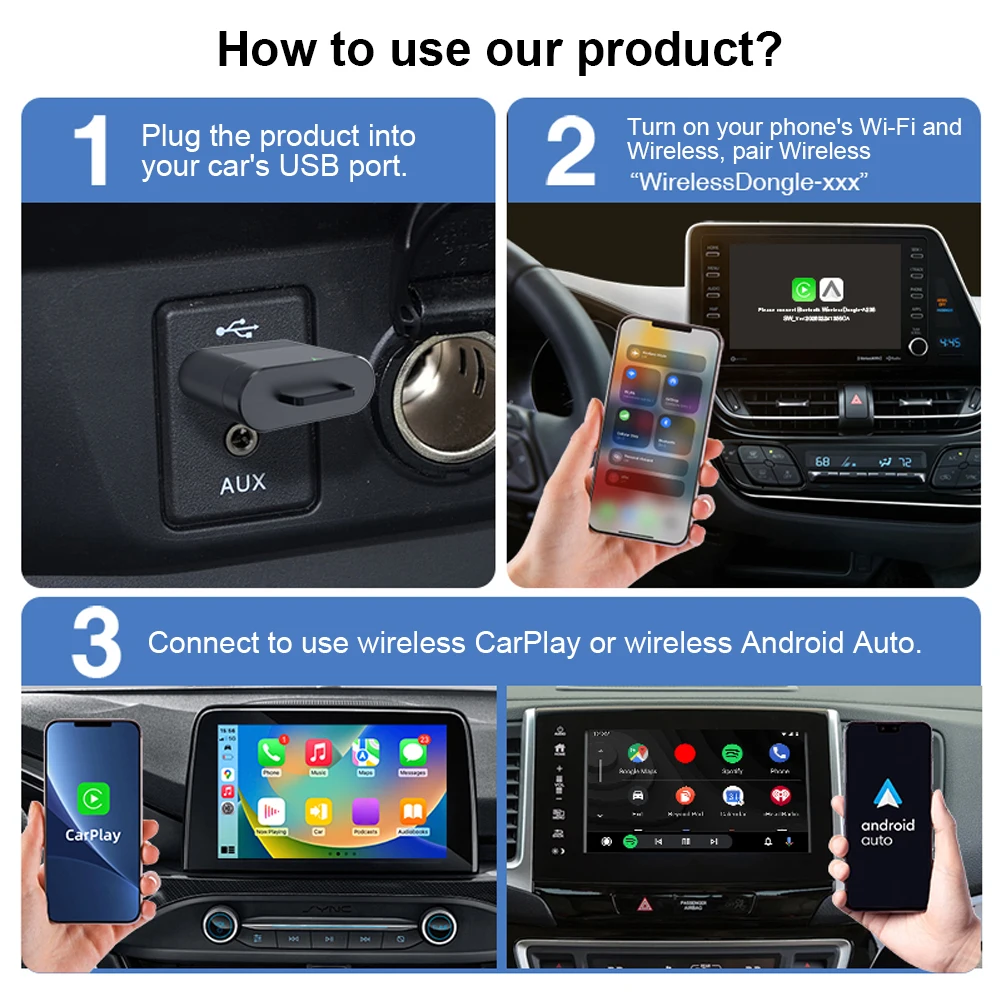 2 in 1 Wireless CarPlay Dongle for OEM Car Radio Adapter Wired to Wireless CarPlay Android Auto Mini Carplay&Auto Box