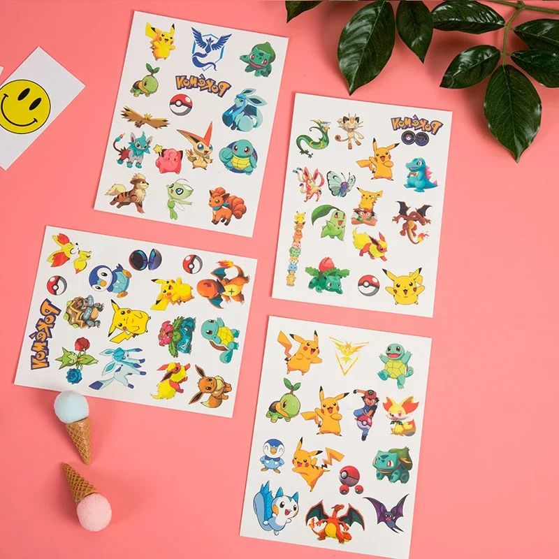 Pokemon Original Tattoo Stickers Funny Pikachu Sticker Cartoon Kids Girls Christmas Birthday Gift Reward Waterproof DIY Toy 3PCS pokemon stickers