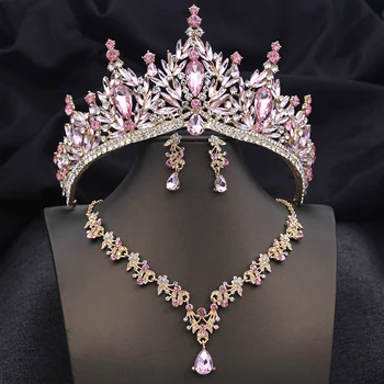 Princess tiaras and crowns costume jewelry set for bridal crown jewelry sets women party wedding necklace set accessories 1