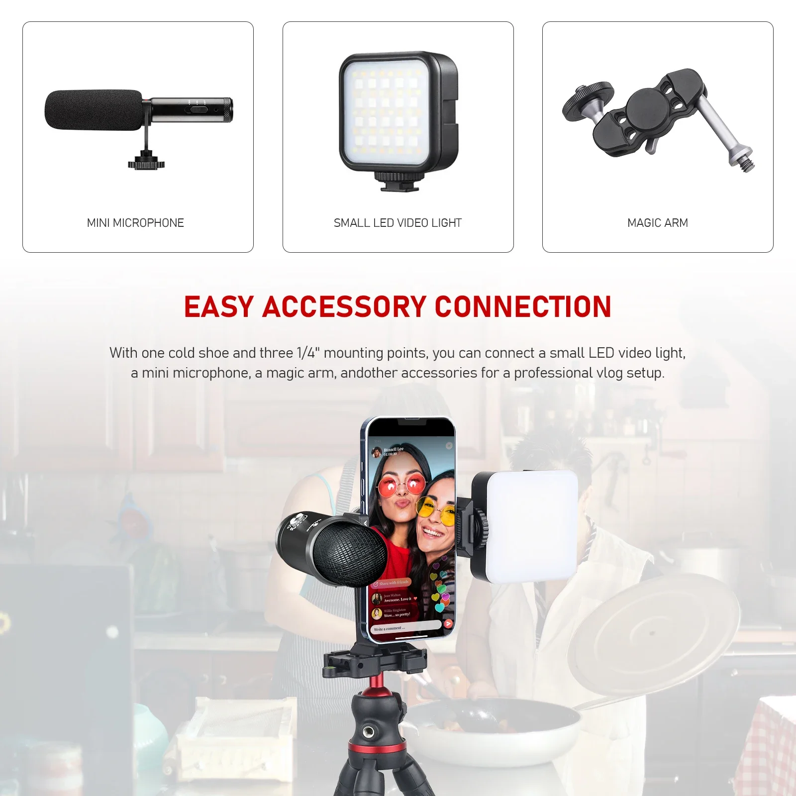 PM6 Metal Phone Holder Tripod 360° Rotate Cold Shoe Mount Arca Swiss Quick Relea