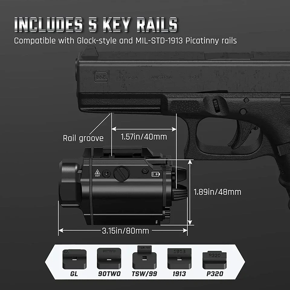 Tactical Flashlight with Red Laser Sight for Pistols