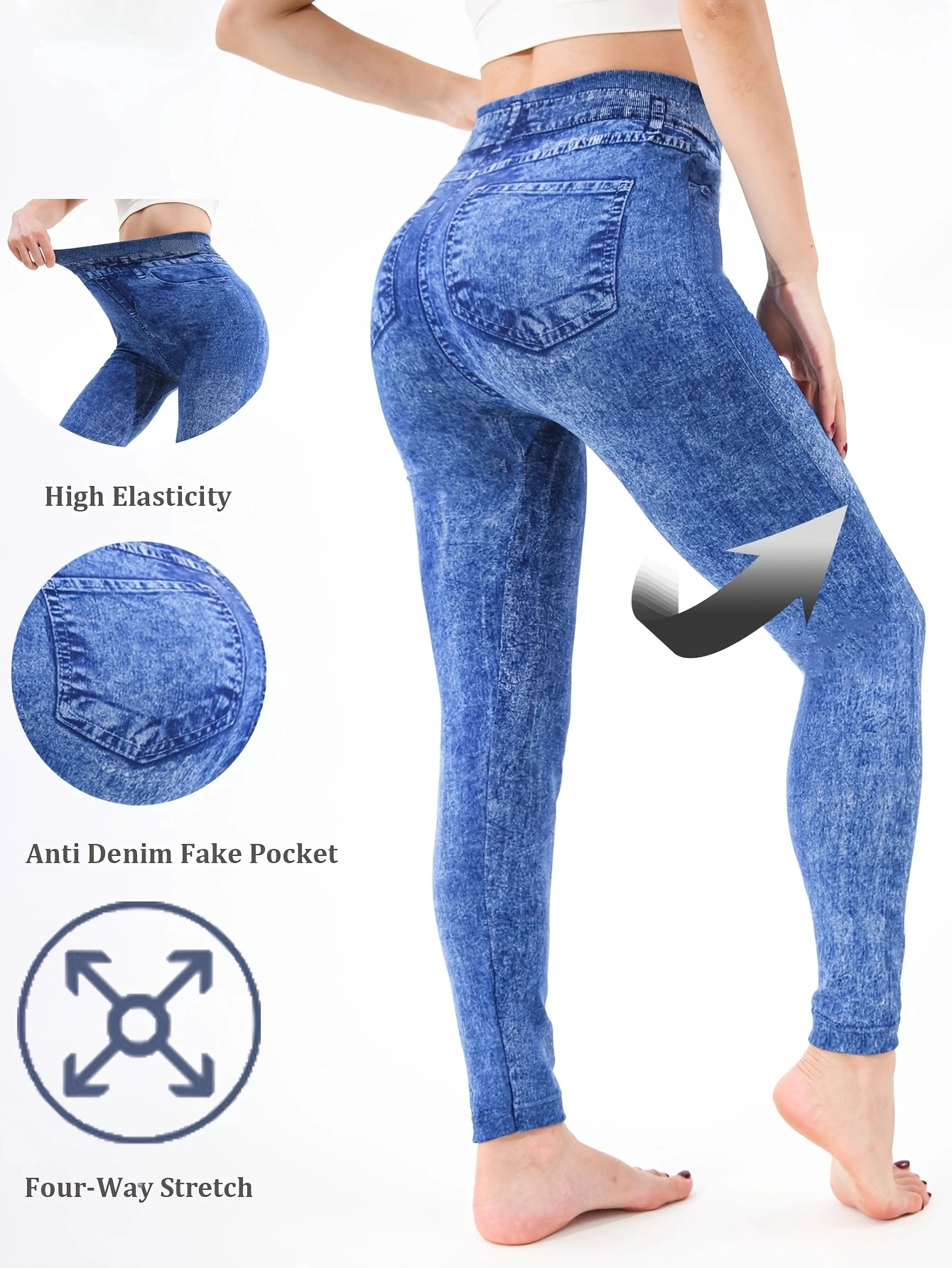 Grinding White Imitation Denim Casual Tight Pants Women's Legging high Stretch Fitness Yoga Pants Sexy Nine Point Pencil Pants 1