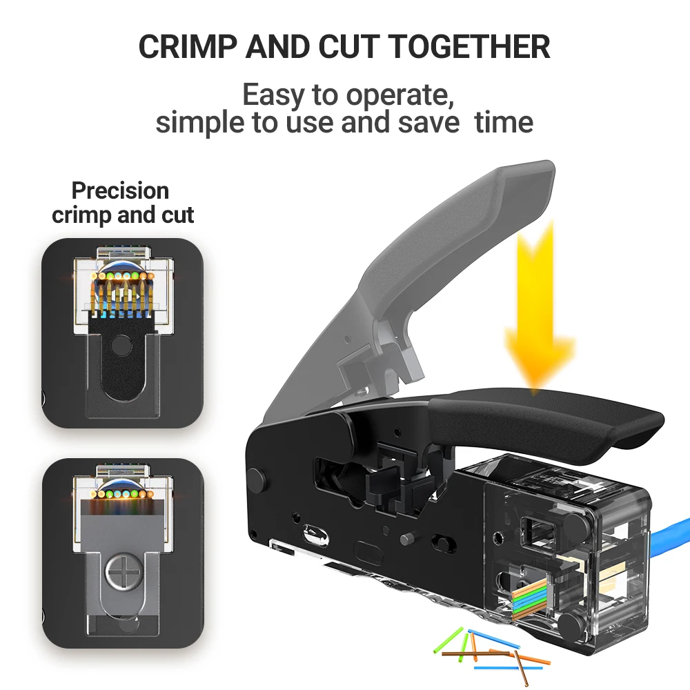 Ampcom Rj45 Crimper Cat7 Ferramenta de Crimpagem para Passagem Rj11 rj 45 Conector Cat6 Cat5e Plugues Modulares com Cortador de Stripper de Fio - Imagem 3
