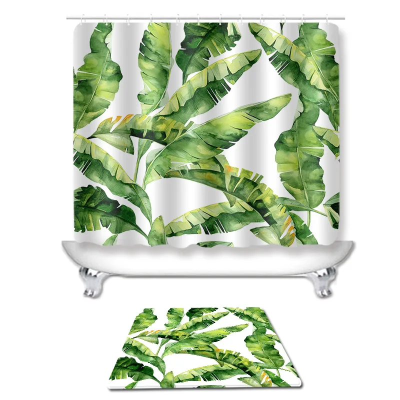 

180x180cm Bathroom Screens Green Leaf Bathing Shower Curtain Set Mildew Waterproof Bath Screen Accessories For Home Apartment