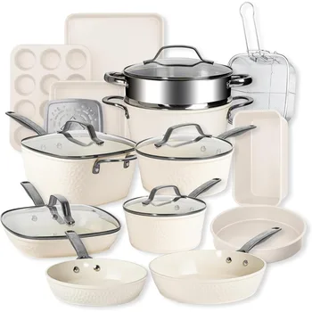 20-Piece Hammered Ceramic Cookware Set 1