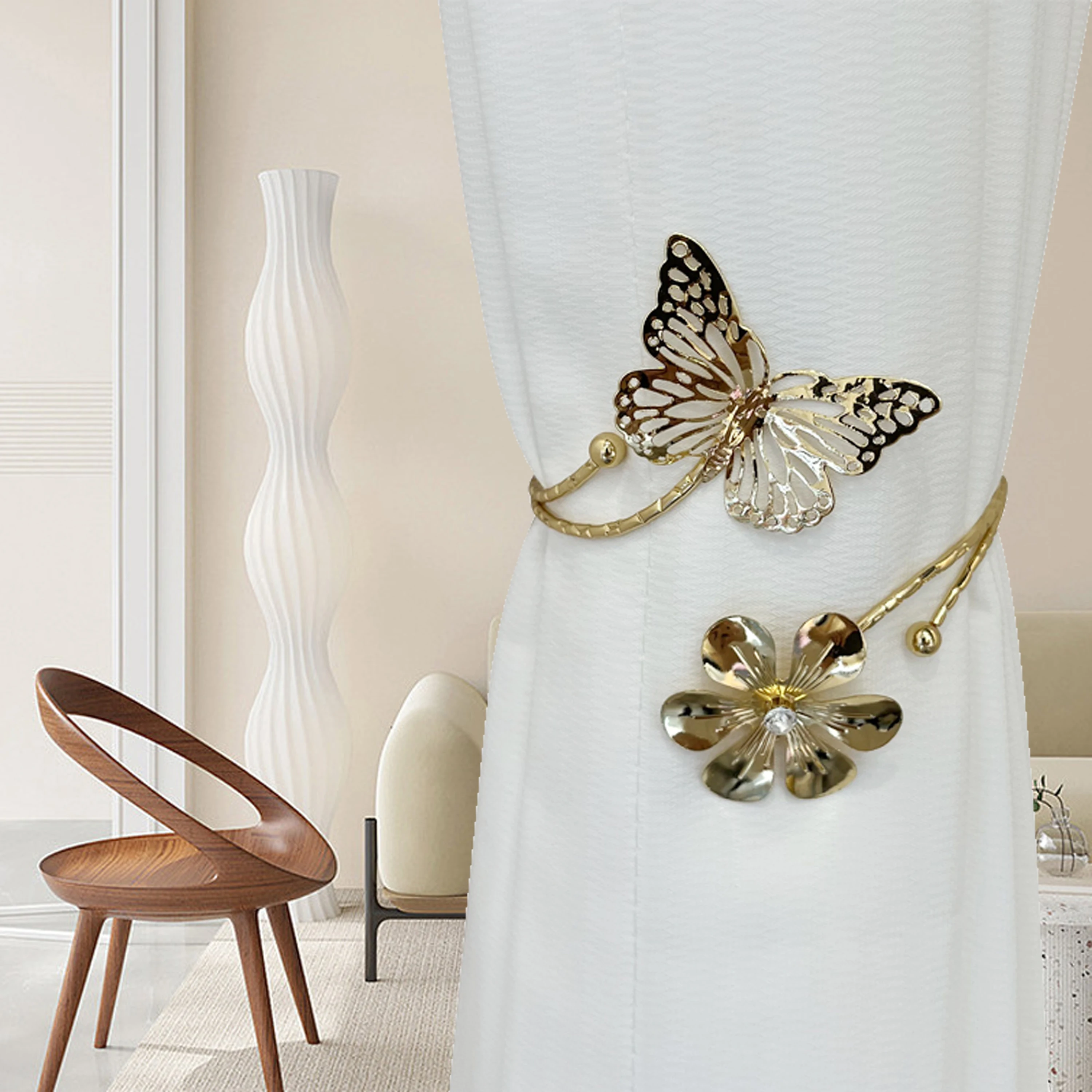 2pcs Modern Minimalist French Metal Curtain Tiebacks Simple Cutout Design Floral and Elegant Butterfly Curtain Fasteners