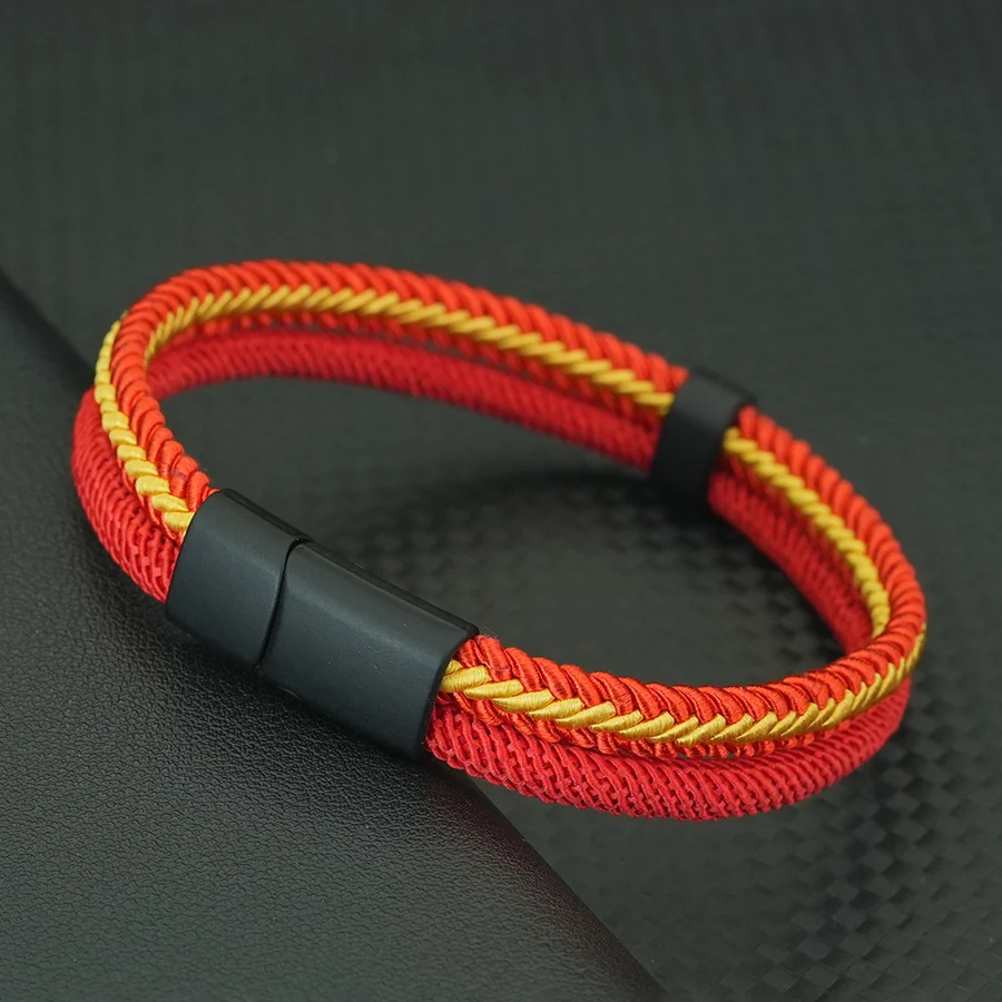 Handmade Fabric Mens Rope Bracelet with Magnetic Buckle