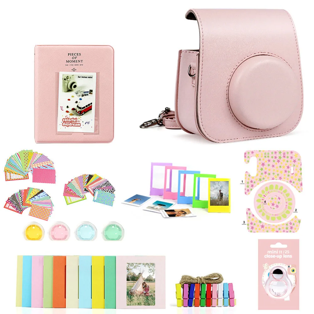 

Винтажная сумка для камеры Fuji Film Instax Mini 11, полиуретановая сумка для отдыха, серая + альбом + рамка + наклейка (на выбор)