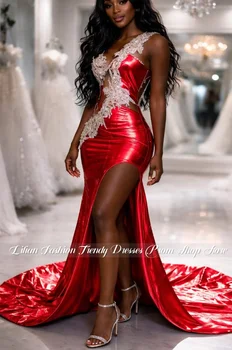 Customized Sexy Side Slit Evening Gown with Glamorous Gemstones Luxurious Sexy Prom Dresses for Black Girls Wedding Party Dress 1