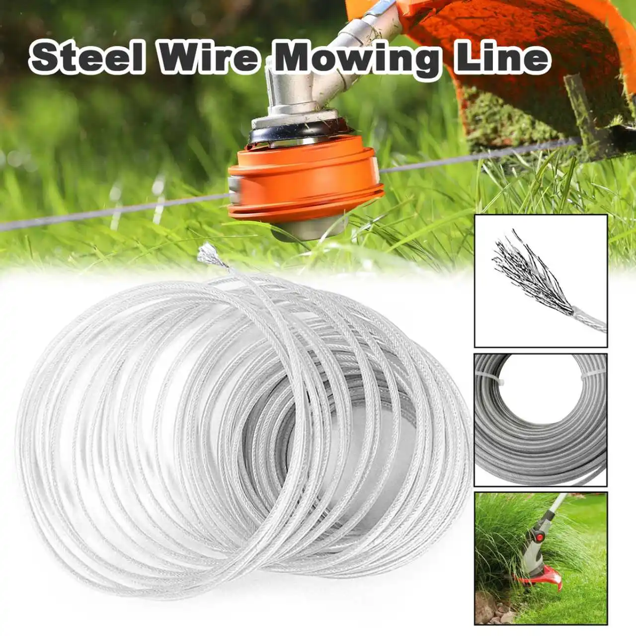 Durable Nylon Grass Trimmer Line with Steel Core - Strong & Wear-Resistant