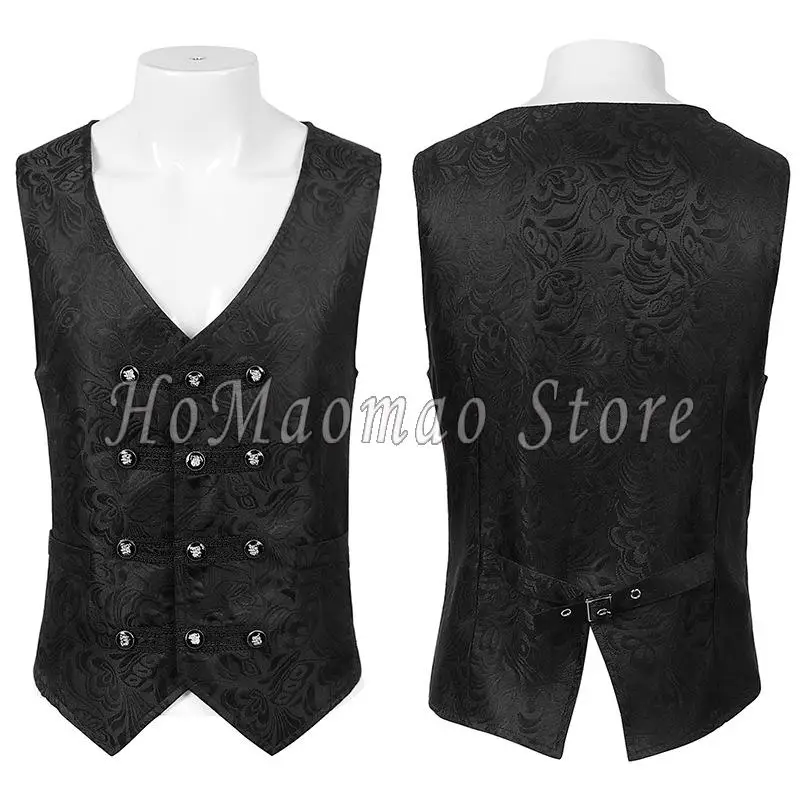 

Mens Victorian Suit Vest Steampunk Gothic Medieval Waistcoat Vintage Black Jacquard Sleeveless Tailcoat Men Halloween Costumes
