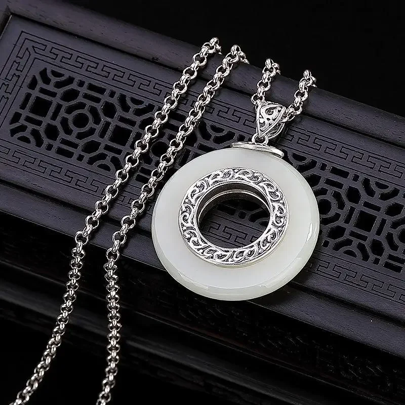 Original Design Hollow Natural Hetian Jade Pendant Necklace Chinese Style Retro Pattern Light Luxury Charm Women's Silver pendant necklace silver necklace silver pendant silver necklace charms jade jewelry