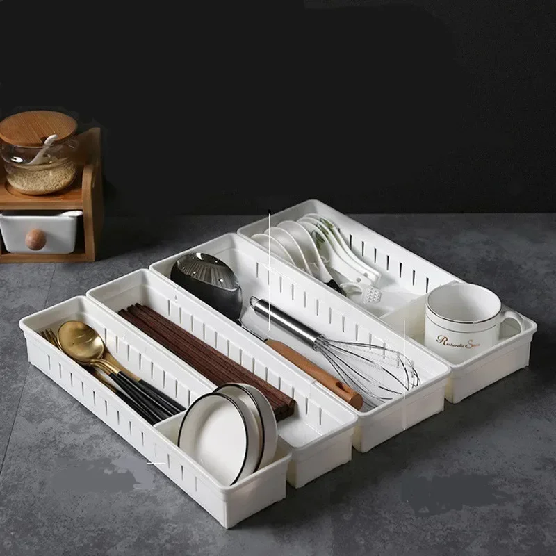 Kitchen Drawer Organizer Cutlery Storage Box Cabinet Organizer with Built-in Divider Board Utensil Storage Box for Drawers 2