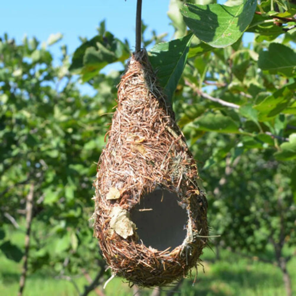 Bird House 1/2PCS Bird House Natural Grass Hummingbird Bird Nest Fiber Hand-Woven Roosting Nest Hut for Yard Decoration