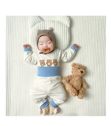 Cozy Cotton Baby Pajama Two-Piece Set - Long Sleeve Top & Bottom - 3M 66 (B-White)