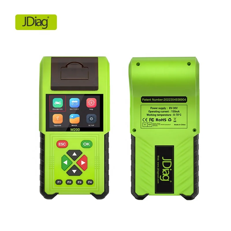 

JDiag M200, новый продукт, предварительная продажа, многоязычный универсальный сканер для мотоциклов, устройство для проверки батареи мотоцикла