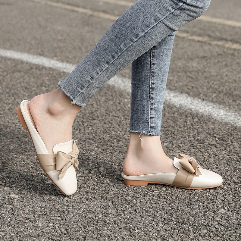 

Women Summer Sandals Shoes Retro Bow-knot Baotou Beach Slides Flat with Woman Sandals Female Footwear Soft Sole Non-slip New