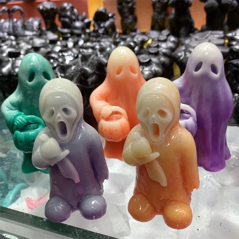

Смола, призрак Хэллоуина, скульптура, украшение для комнаты, Исцеление Рейки, хрустальное ведро, подарок на Хэллоуин, домашний декор, 11 см