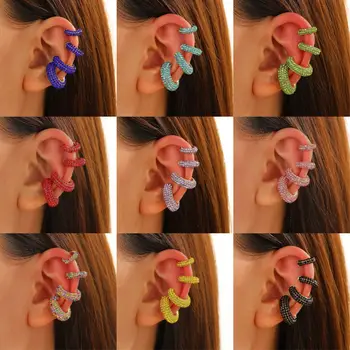 Punk Luxury Colorful Crystal Ear Clip Earrings For Women Jewelry Ear Cuffs Without Hole 2025 Trending New Fake Piercing Earrings