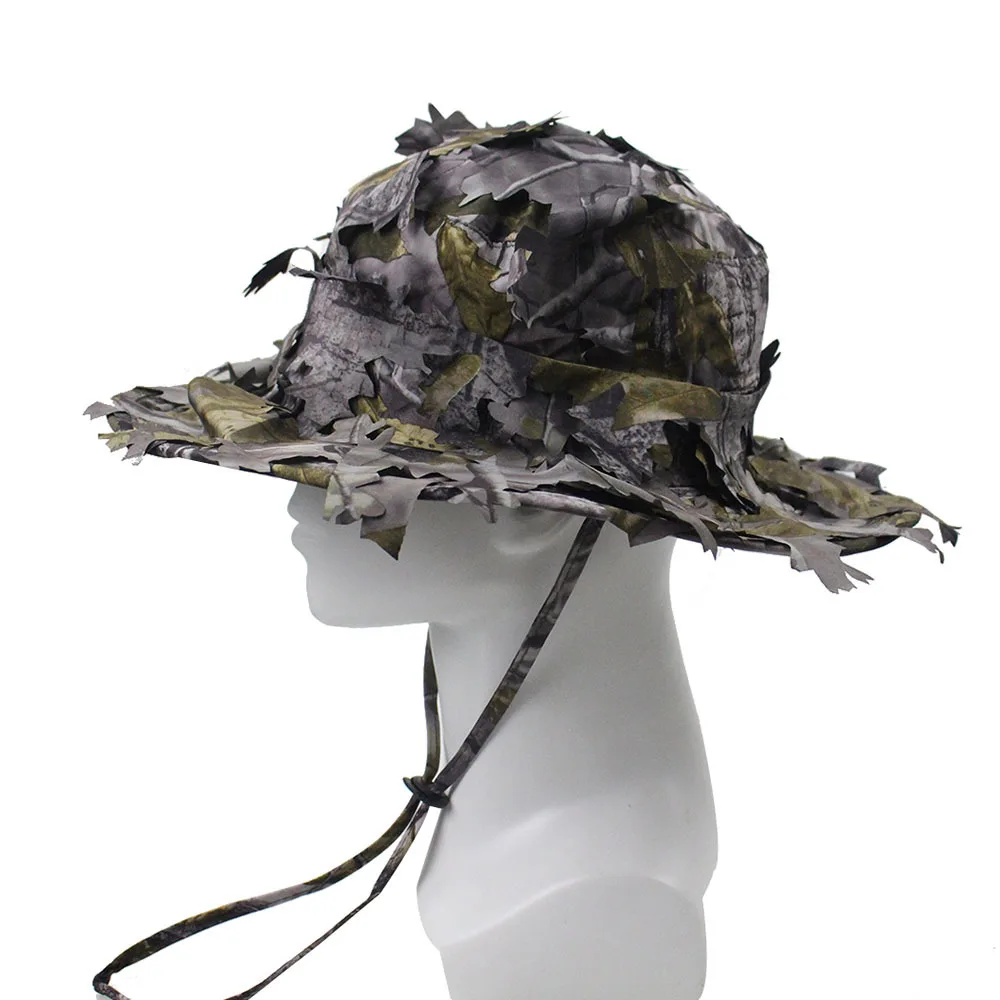 Men's Camouflage Boonie Hats 3D Leaves Camo Tactical Cap Ghillie Caps Hunter Sniper Hats Fishing Sunshade Hunting Accessories hunting accessories