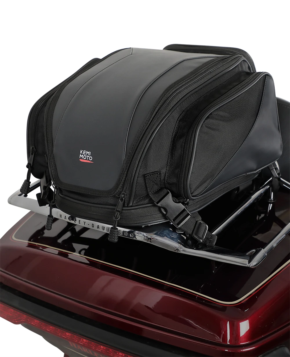 Expandable Motorcycle Sissy Bar Bag – 30-48L Waterproof Tail Bag, Adjustable Shoulder Strap, Fits Most Bikes