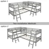 L Shaped Bunk Bed for 4, Quad Bunk Bed Twin Size, Wooden Bunk Bed Frame for Kids Teens Adults - Gray 3