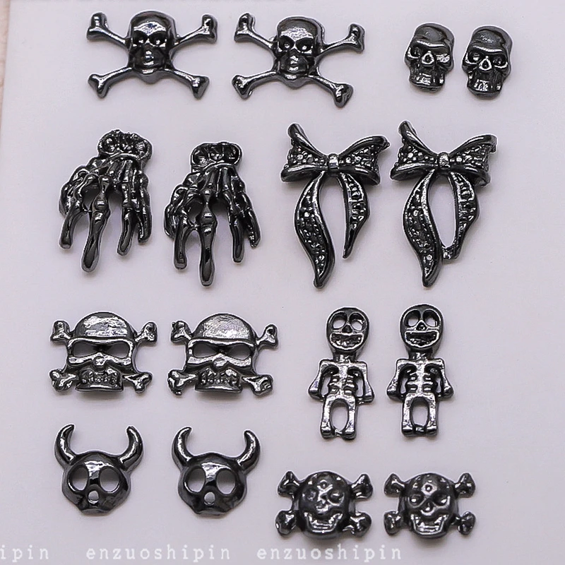 40PCS Dark Alloy Nail Art Charms Skull Bow Skeleton Palm Sinister Accessories For Halloween Nails Decoration Manicure Supplies