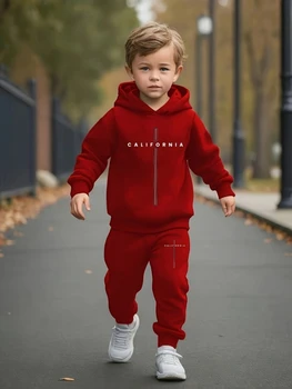 Newborn Baby Boy Autumn Winter Hooded Fleece Sweatshirt Casual Fashion Sporty Long Pants Set for Infants 1