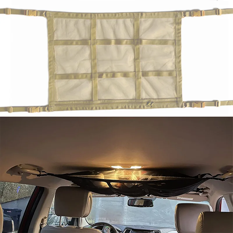 Car Ceiling Storage Updated Net Mesh SUV 2-layer Beige Black Car