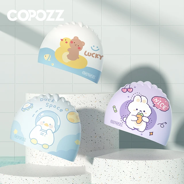 COPOZZ-gorro de baño con dibujos animados para niños y niñas, gorro  impermeable de PU con protección para las orejas, elástico, para piscina -  AliExpress