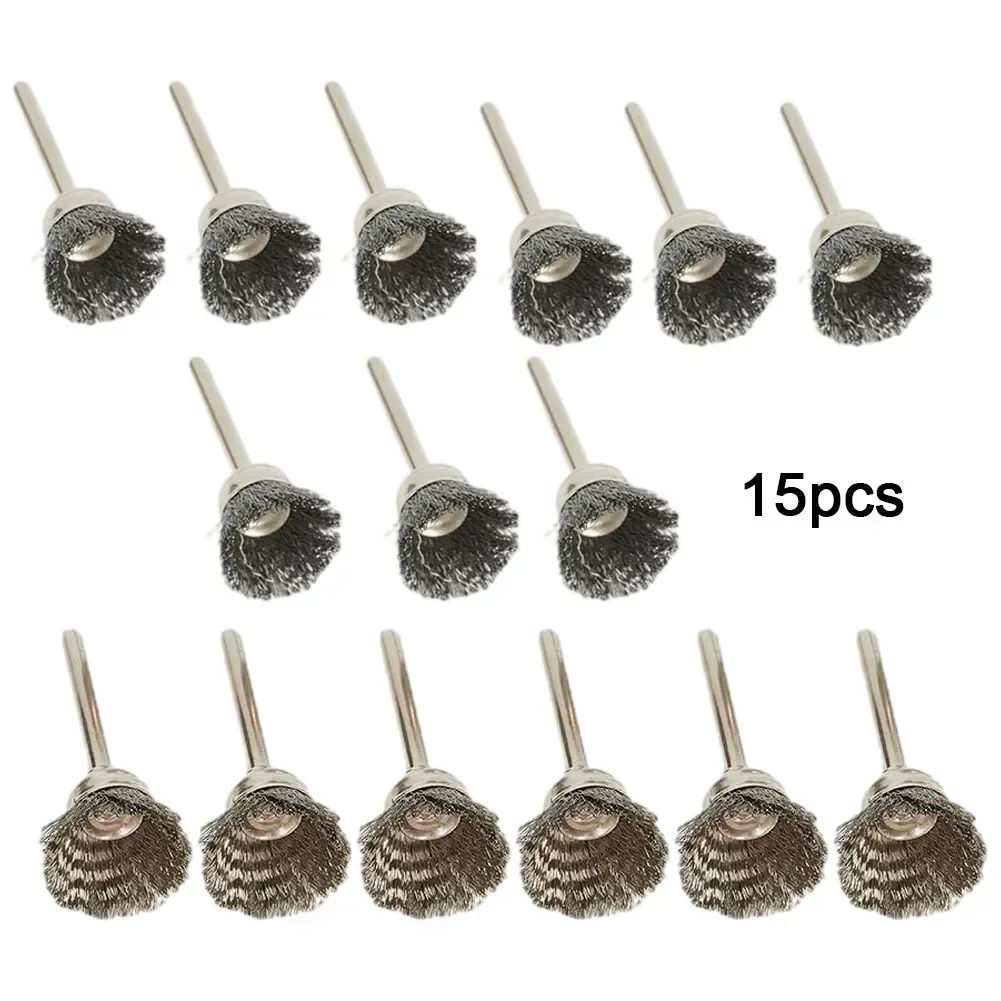 15pcs 15mm Stainless Steel Wire Cup Wheel Brushes Polishing Brush Rotary Tool Metal Rust Removal Polishing Brush wire brush stainless steel wire brush wire brush set wire cleaning brush electric wire brush