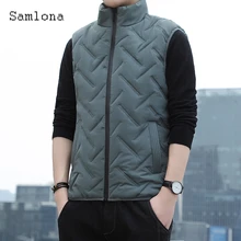 

Samlona Plus Size Men Down Jackets Sleeveless Jean Mens Fashion 2022 New Fashion Zipper Vest Coats Solid Casual Tops Outerwear