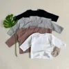 2025 Autumn New Baby Long Sleeve T Shirt Cotton Boy Striped Bottoming Tops Girl Solid Simple Casual Pullover Infant Clothes 1