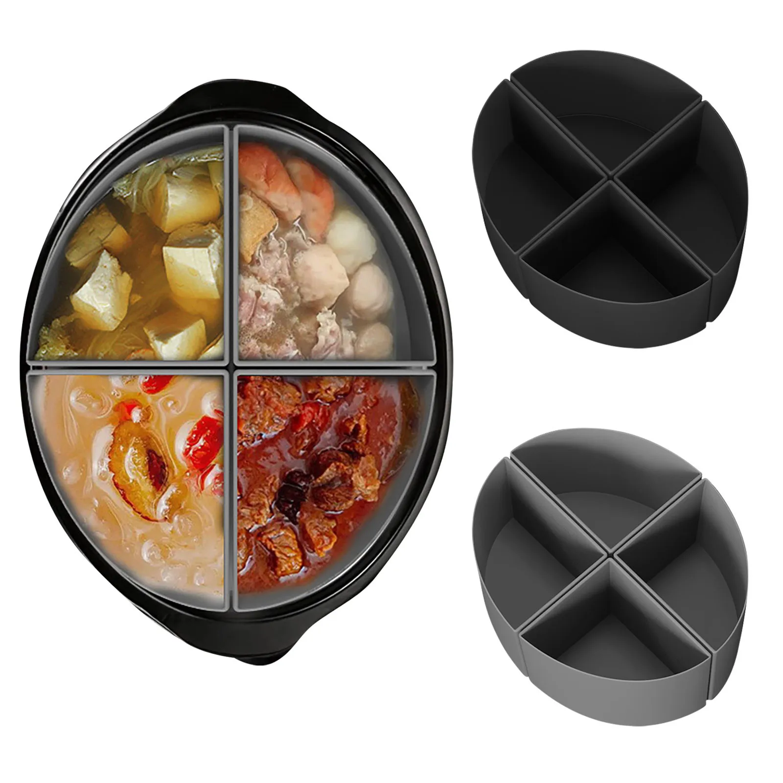 4 In 1 Slow Cooker Divider Liners, Silicone Liner Fit 6qt Crockpot, Makes 4 Flavors & Reusable Crockpot Divider, Dishwasher Safe