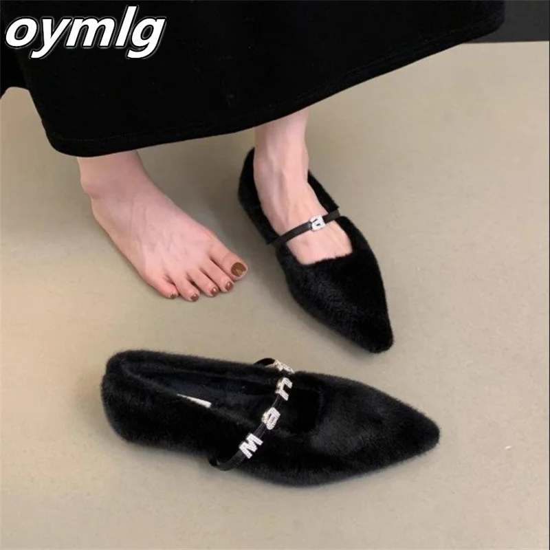 

2023 Autumn/Winter New Pointed Plush Shoes Flat Sole Single Shoes Women's Comfort Plush Shoes