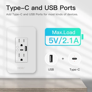 WiFi Smart Power Wall Socket with Type C And USB Dual Outlet Plug Power Outlets Support Alexa Google Home 2