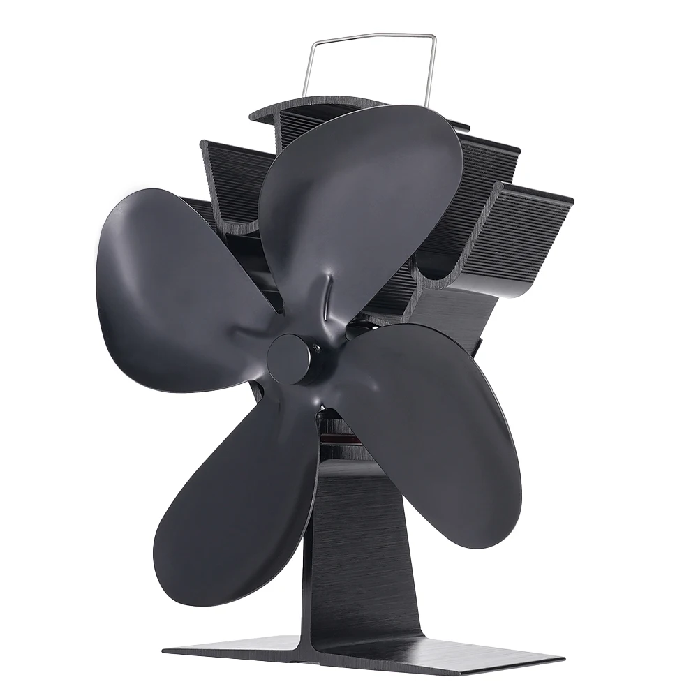 4 Blade Heat Powered Stove Fan Black Fireplace Fan komin Log Wood Burner Eco Friendly Quiet Home Efficient Heat Distribution